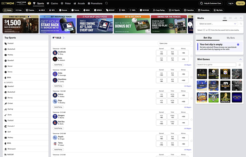 The BetMGM user interface.