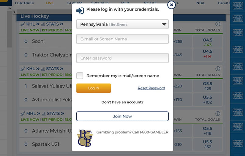The BetRivers sign up interface.
